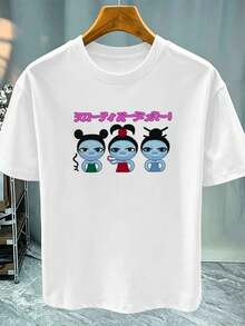 Herren-T-Shirt mit Cartoon-Grafikprint, weiche Baumwolle, lockere Passform, Hip-Hop-Streetstyle, Grafikdesign. - Weiss - Übersicht 2