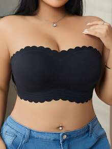3pcs Seamless Plus Size Strapless Non-Slip Wire-Free Push-Up Bra, Scalloped Design Hollow Back Sexy Bandeau, Suitable For Daily Casual Home Wear - Multicolor - View 5