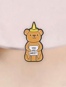 Honey Bear You Are Sweet Enamel Pin Cute Honey Bottle Love Quote Lapel Brooch Valentine Backpack Decor Gift - Mustard Yellow - View 2