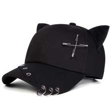 1pc Women's Rivet Chain Iron Ring Cat Ear Horn Baseball Cap, Street Fashion Hat, Outdoor Sun Protection Casual Hat, Spring Autumn Travel Beach Vacation - Multicolor - View 4