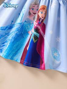 2Pcs [Official Disney Licensed]Disney Frozen Autumn/Winter Girls Dress Set, Featuring Elsa And Anna Cartoon Patterns, Slightly Elastic, Suitable For Girls' Daily Wear, Great Gift - Blue and White - View 6