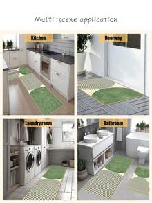 1 pièce pièce Tapis de cuisine géométrique vert matcha frais nordique 3,5 mm en caoutchouc souple absorbant, convient pour la cuisine, la salle de bain, le salon, le paillasson d'extérieur, le tapis de cuisine, la décoration de la maison et le tapis de toilette - Multicolore - Voir 5