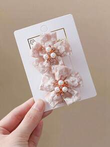 10pcs Girls Multi-Color 3D Floral Print Rhinestone & Pearl Five-Petal Flower Hair Clips, Back-Of-Head Snap Clips, Top & Side Clips, Alligator Hair Clips For Daily Wear - Multicolor - View 4