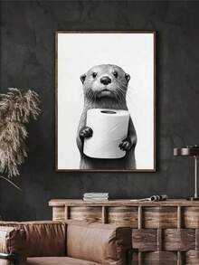 1pc Unique Black And White Otter Canvas Art Print - Bathroom Wall Decor - Unframed, Wall Art, Poster Gift For Birthday And Graduation - Cartoon - View 13