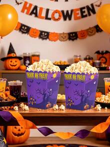 10pcs/20pcs/30pcs/50pcs Halloween Trick Or Treat Popcorn Boxes, 3.14x2.36x4.3 Inch Wavy Edge Purple Haunted House Ghost Bat Pumpkin Moon Paper Snack Containers, Candy Gift Storage Boxes, Suitable For Trick Or Treat, Movie Night, Halloween Party Favors, Holidays - Dark Purple Halloween - View 5