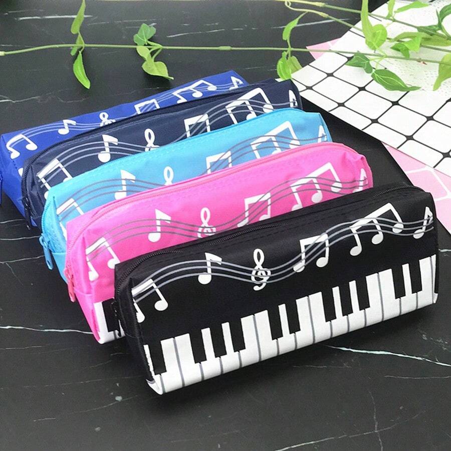 3pcs Rectangular Single-Layer Piano Keyboard Pattern Pencil Case, Fun And Practical, Music Lovers, Highly Attractive High-Quality Durable, Large Capacity, Zipper Closure, Convenient, Lightweight And Portable, Office Supplies, Student Stationery Rewards, Back To School School Learning Accessories, Learning Supplies Gifts. - Multicolor - View 1