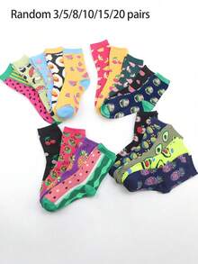 Random 3/5/8/10/15/20 Pairs Fruit Pattern Mid-Calf Socks, Colorful Personalized Socks, Suitable For All Seasons, And Versatile - Multicolor - View 15