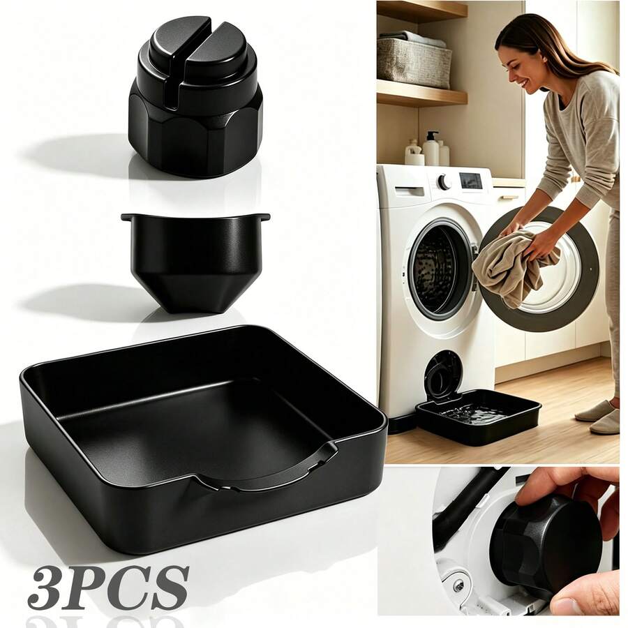 3-Piece Washing Machine Drain Pan Replacement Kit - Black Universal Parts, Equipped With Drain Switch, Guide Plate And Leak-Proof Water Tray, Suitable For Front-Loading Washing Machines - Water Tray - View 1