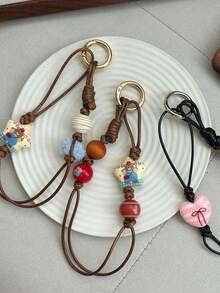 1 Piece Simple Colorful Star-Shaped Heart String Bead Pendant, Fashionable Woven Rope Bag Pendant Accessory - Multicolor - View 2