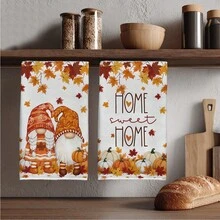 MEMNUN 2 Pcs Cartoon Autumn Couple Gnome Pumpkin Maple Leaf Printed Pattern Kitchen Towels Dish Cloths Super Fine Microfiber Polyester Material Home Sweet Home Cozy Home Decor Hand Towels Thanksgiving Home Fabric Hanging Towels Home Decor, Kitchen Decor, Fall Decor Suitable For Restaurant Kitchen Home Decor And Gift Giving 40*60cm/45*70cm - Multicolor - View 6