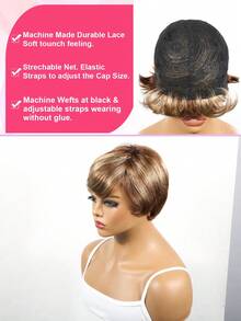 Straight Pixie Cut Wig Human Hair For Women Highlight Bob Wigs Human Hair Glueless Wig None Lace Front Replacement Wig With Bangs Full Machine Made Short Layered For Daily Use #4/27 - S4/27 - View 3