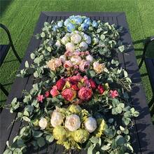 Grappe de fleurs artificielles avec feuilles d'eucalyptus vertes, guirlande d'arche florale factice, décoration de mariage, arrangement floral de table, convient pour la porte d'entrée, le mur de la maison, l'extérieur, la boutique, le style ferme, le fond de photographie, la décoration de fête, 4 couleurs rose blanc orange bleu, décor de vacances, clôture de jardin, célébration, cadeau - 1 pièce - Voir 5
