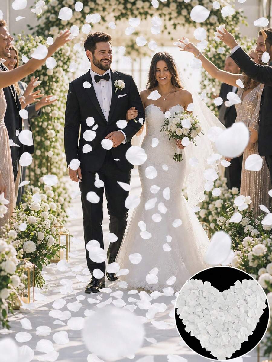 100/1000/2000pcs White Artificial Rose Petals, Faux Silk Petals, Suitable For Weddings, Romantic Nights, Proposals, Engagements, Celebrations, Parties, Back To School, Valentine's Day - White - View 1