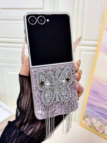 1pc Popular Fashion Cute Electroplated Large Rhinestone Butterfly Tassel Foldable Phone Case, Full Coverage Anti-Drop Protective Shell Compatible With Samsung Galaxy ZFlip 8 Galaxy ZFlip 7 Galaxy ZFlip 7FE Galaxy ZFlip 6 Galaxy ZFlip 5 - Multicolor - View 31