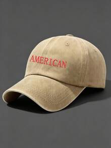 1件水洗棒球帽,印有「AMERICAN」圖案,可調節戶外防曬休閒帽,適合春季、秋季日常搭配旅行帽 - 彩色 - 查看 6
