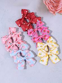 10pcs/Set Fruit Print Bow Hair Clips, Strawberry Cherry Peach Lemon Pattern Ribbon Bows, Cute Children Hair Accessories, Suitable For Daily Wear And Party, Back To School Season - Multicolor - View 2