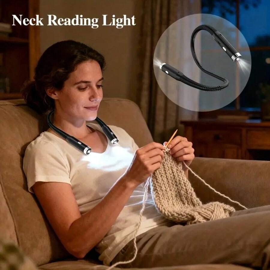 1pc LED Neck Reading Light, USB Rechargeable LED Hands-Free Flashlight, Neck Lamp, Reading Light, Book Light For Reading In Bed, Perfect For Reading, Knitting, Camping, Repairing, Running.