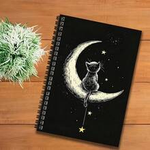 1 Caiet cu 50 foi/100 pagini, model cu pisică drăguță privind luna, legare cu spirală, copertă liniștită și visătoare, potrivit pentru înregistrări de lucru, inspirație, notițe de învățare, cadou de absolvire, surpriză de zi de naștere, jurnal zilnic, planificare, memorare, cadou pentru prieteni și familie, utilizare personală pentru momentele zilnice - O carte (50 de pagini, 100 de pagini) - Vizualizare 4