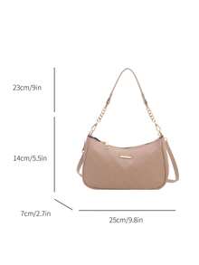 New Fashion Versatile Textured Chain Shoulder Bag Underarm Women's Handbag - Khaki - View 5