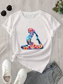 Lightweight White Tee With Yoga Posture And Chakra Design. Comfortable Bohemian Style, Perfect For Meditation And Casual Summer Outfits. - 白色 - 查看 3