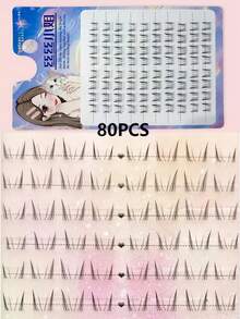 80pcs Lower Lash Girl Group False Eyelashes B Curl Segmented Realistic Korean Style Slouchy Eyelashes Natural Single Cluster For Beginners - B - View 9
