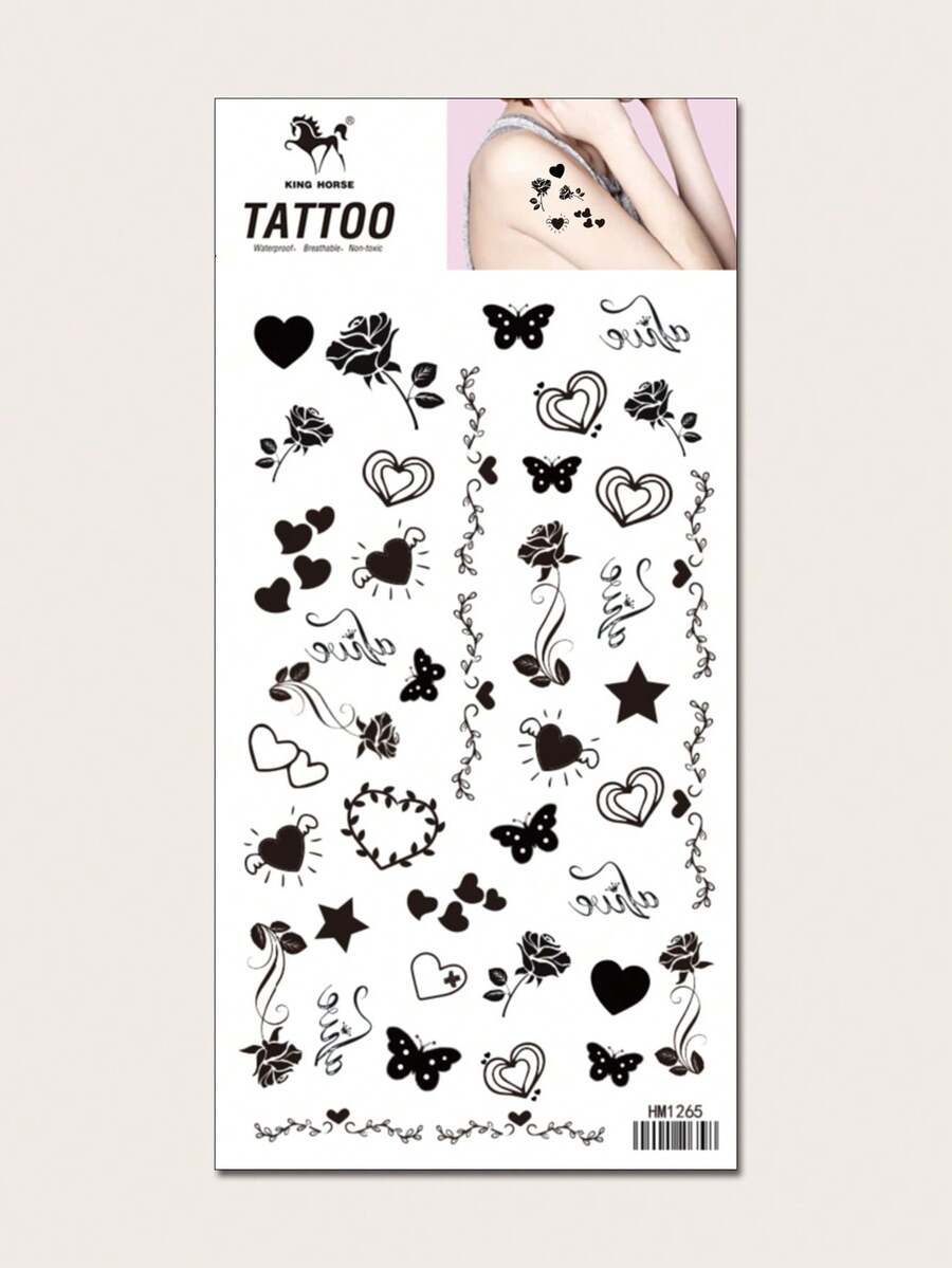 KING HORSE 1pc Waterproof Temporary Tattoo Sticker, Black Small Pattern, Suitable For DIY Matching During Travel, For Fingers - Black - View 1