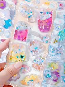 3D Colorful Liquid Glitter Crystal Stickers, Cute Rabbit Penguin Animal DIY Handmade Decorative Decals - Multicolor - View 11