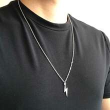 Men's Lightning Necklace, Minimalist Lightning Pendant Necklace, Travel Necklace, Stainless Steel Jewelry Gift - Silver - View 3