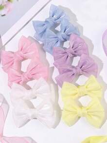 10pcs Macaron Color Pearl-Finish Tulle Hair Bow Clips,Purple Blue White Yellow Pink Hair Clips,Super Fairy,Teens Girls Hair Accessories For Daily - Multicolor - View 2
