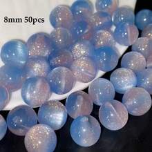 50顆 8/10mm 雙色亮面亮片珠－合成圓珠附虹彩閃粉，藍色與粉色圓珠，適用珠寶製作－DIY手工藝 - 藍粉紅色 - 查看 8