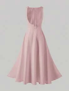 Elegant Casual Minimalist French Style Sleeveless Backless Cinched Waist Flared Dress, Suitable For Campus, Daily, Date, Vacation, Commute, Holiday Party Outfits - Pink - View 9