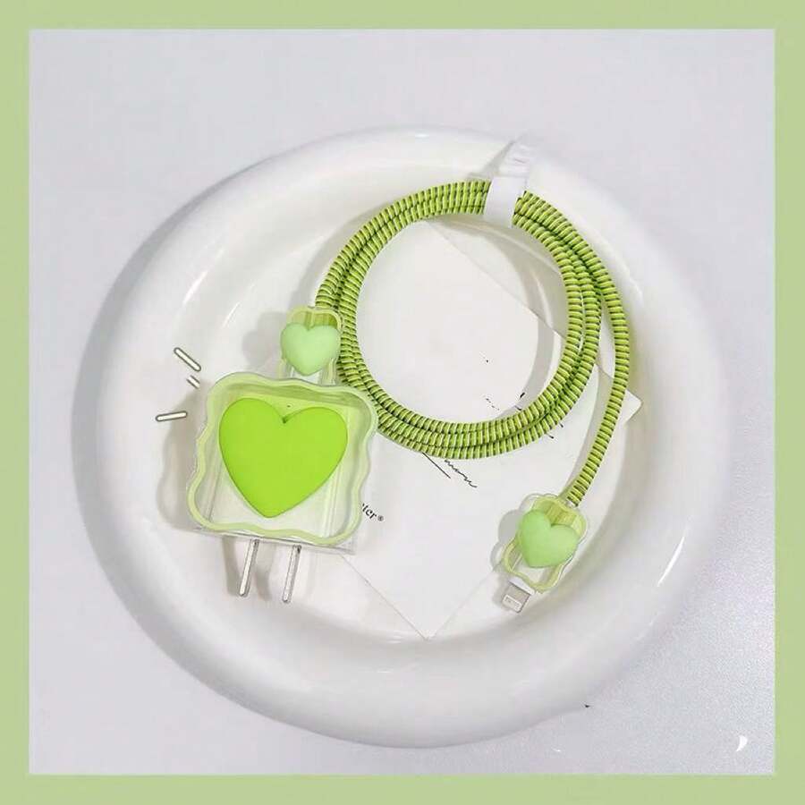 5件裝粉色心形 充電線保護套，適用 18W/20W 快充，軟殼保護套，適合 16/15/14/13 充電器，理想禮物