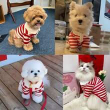 Pet Clothes Dog Striped Outfit Cat Two-Legged Polo Shirt - Red - View 5