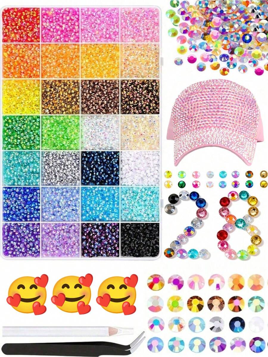 Mixed Color Crystal Rhinestone Decoration Set, 15/24/28/30/32/40 Colors, Includes Tweezers, Suitable For Clothing, Cups, Shoes, Fabric And Other DIY Decorations - Rhinestones - View 1
