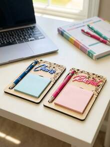 Personalized Custom Wooden Memo Holder With Pen, Desktop Organizer For School/Office/Home, Laser-Engraved Floral Name Sign, Stylish Student Stationery (Gift For Teacher/Student, Perfect For Classroom/Promotion) - Multicolor - View 7