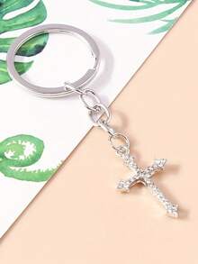1pc Diamond Crystal Cross Religious Beautiful Keychain - Silver - View 2