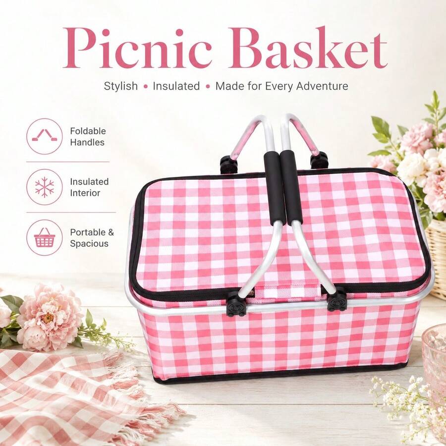 Insulated Picnic Carrier Bag Multi Function Bento Storage Basket For Outdoor Gatherings Lightweight And Compact Design For Food Preservation For Picnics Camping - Red - View 1