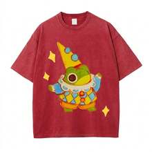 Summer Tops 100% Cotton, Funny Clown Frog Print T-Shirt, Suitable For Daily Wear, A Must-Have For The Beach, Cute Cartoon Pattern, Unisex, Perfect Gif - RE01 - 查看 1