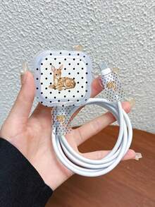 3件組波浪紋充電線保護套 UV印刷黑色圓點與鹿圖案，適用於英國標準 Apple 20W 快充充電器，防止線材損壞 - 彩色 - 查看 7