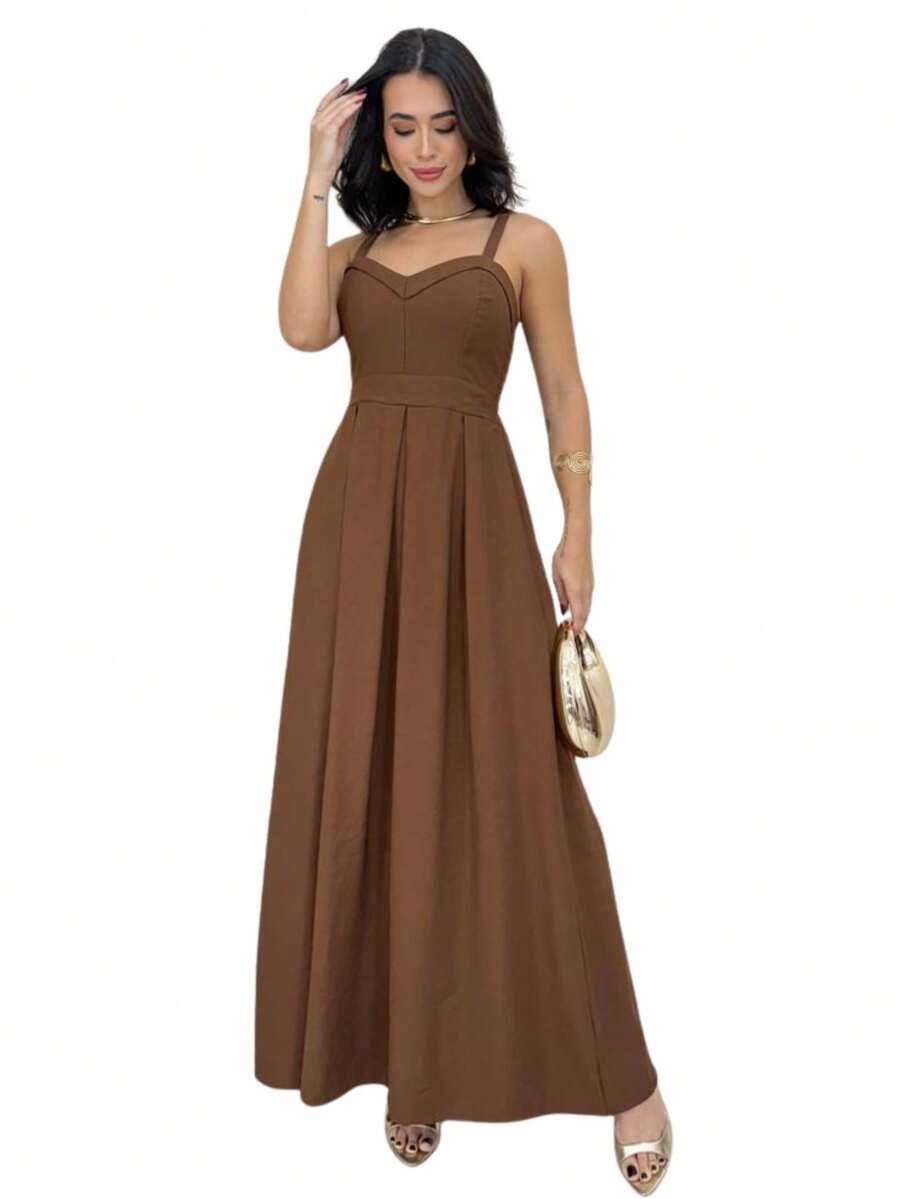 Long Dress With Adjustable Straps Lastex Waisted Fits 36 To 44 Women's Elastex Dress With Adjustable Back From 36 To 44 Comfortable Elastex Waisted Dress With Adjustable Straps - 泰拉 - 查看 1