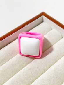 Geometric Square Resin Inlaid Ring For Women, Unique Personalized Exquisite Fashion Commuter Versatile Finger Ring - Multicolor - View 3