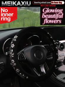 MEIKAXIU 1pc Gold Foil Glitter Small Flower Blingbling Diving Fabric Car Steering Wheel Cover Without Inner Ring, Suitable For 37-38cm, For Women - Small Gold-stamped Flowers - View 7