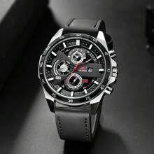 1pc Quartz Wristwatch With Leather Strap - Black - View 13