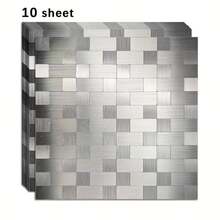 shiny home Shinyhome 10Pcs Peel-And-Stick Metal Back Plate Tiles - Waterproof, Oil-Proof, Heat-Resistant, Suitable For Kitchen, Bathroom, Living Room Decoration - Silver Metal Model - View 11