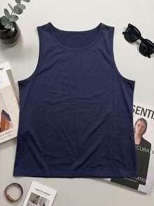 Plus Size Solid Round Neck Tank Top, Casual Sleeveless Basic Layering Vest Tops For Women - Royal Blue - View 9