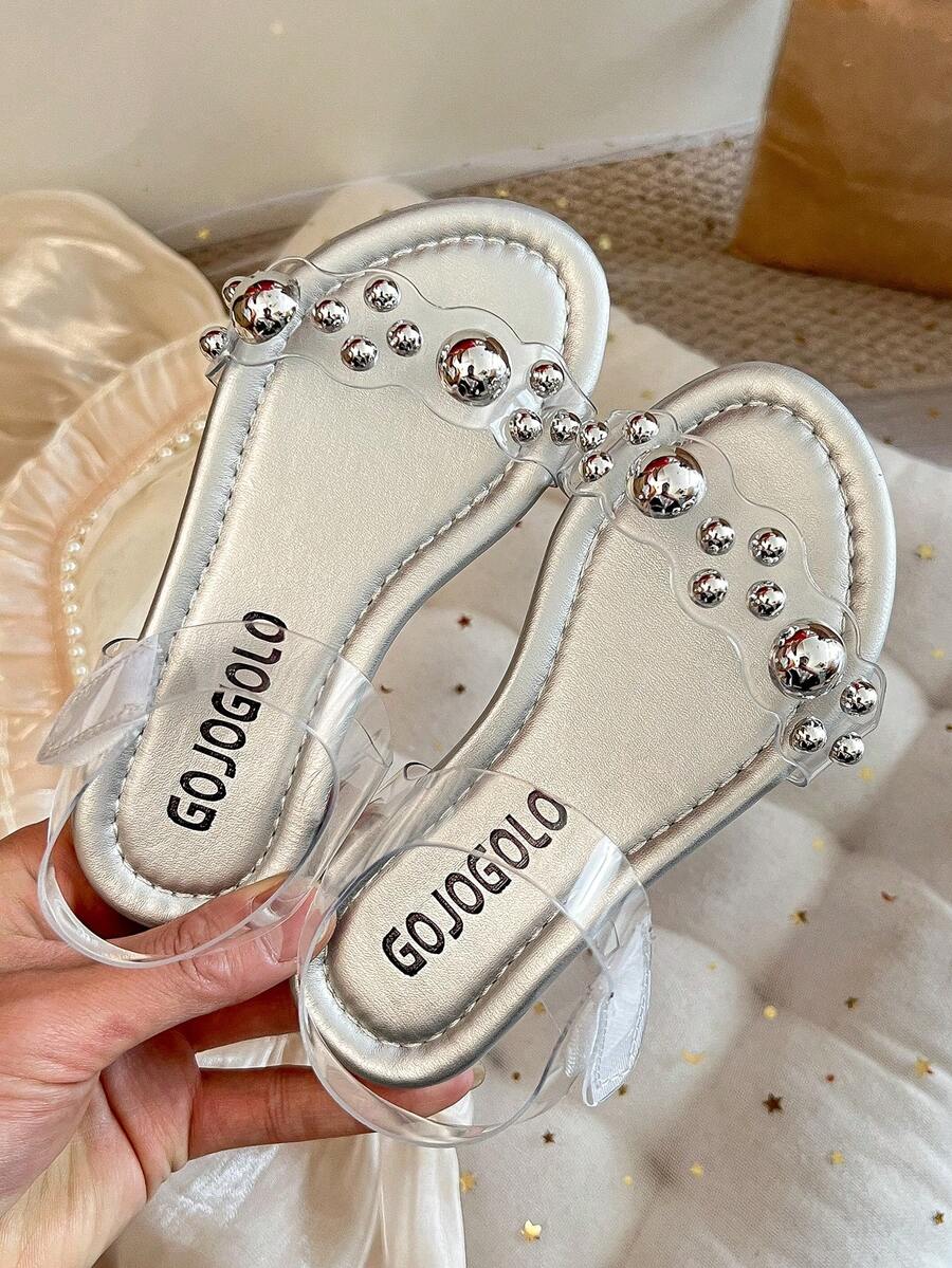 1 Pair 2026 Kids White Crochet Ankle Strap Flat Sandals, Suitable For Summer Vacation Party - Clear - View 1