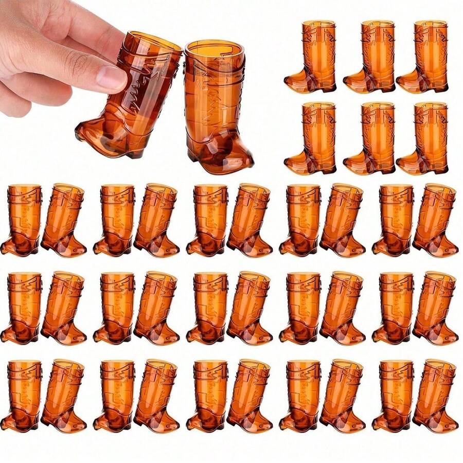 5/10/12/15/24pcs, Mini Cowboy Boot Wine Glasses, Plastic Cowgirl Party Supplies, Western Plastic Mugs, Suitable For Cowgirl Party Decor, Bachelorette Party Supplies, Brown Boot Cups, Decorate Drinks, Snacks, Cake Props - Brown - View 1