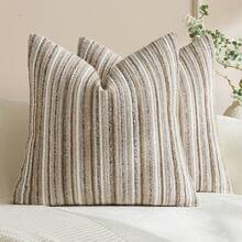 1/2 Stücke strukturierte Chenille Kissenbezüge 18x18 Zoll, weiche dekorative Kissenbezüge mit Streifenmuster für Sofa, Kissenbezüge, geeignet für Sofa, Schlafzimmer, Wohnzimmer, Ausstellungsraum, alle Jahreszeiten - Beige - Übersicht 12