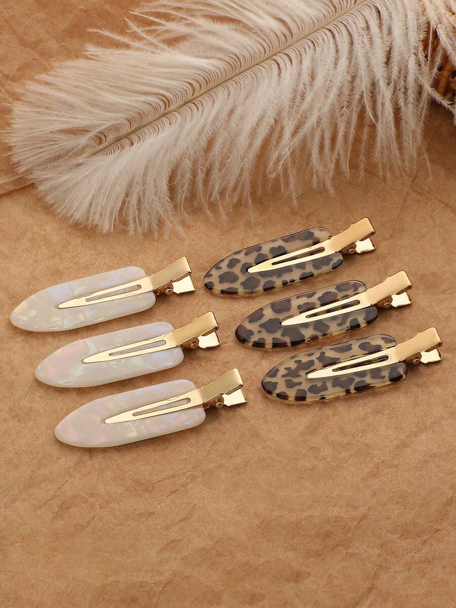 6pcs Y2K Millennium Style Vintage Leopard Print Iridescent Shell Women's Hair Clips, Suitable For Daily Commute, Dating Hair Accessories - Multicolor - View 1