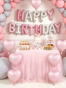 1/5/6pcs Pink Happy Birthday Letter Balloon Set, Birthday Party Decoration Set, Suitable For Baby Shower, Birthday Party Background Decoration - Pink - View 5